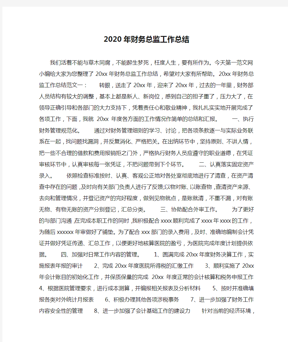 2020年财务总监工作总结