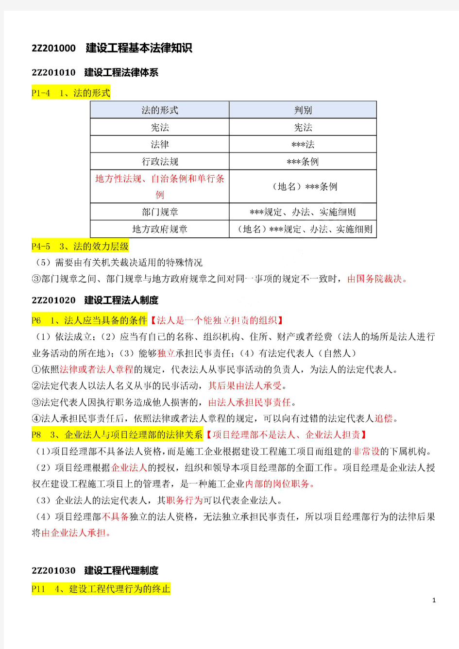 2020年二建《法规》重要考点整理汇总