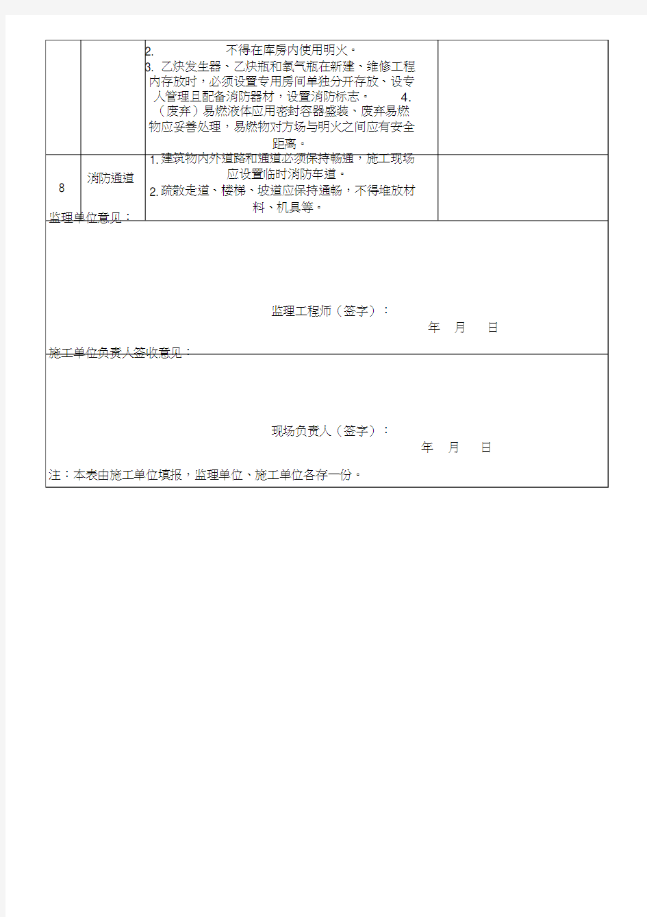 施工现场消防安全检查表