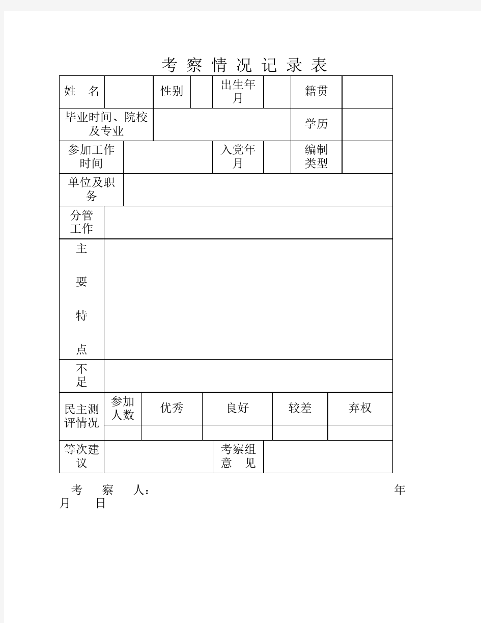 (干部)考察情况记录表