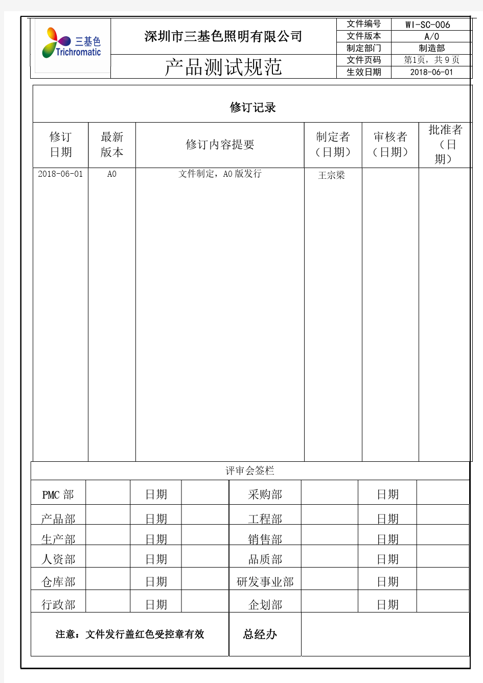 产品测试规范