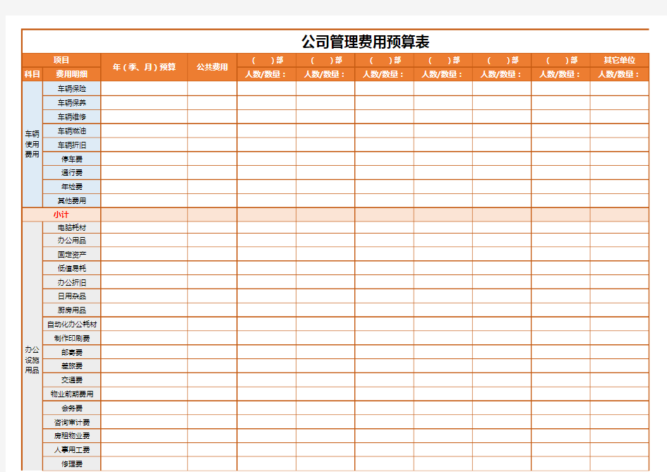 公司管理费用预算表