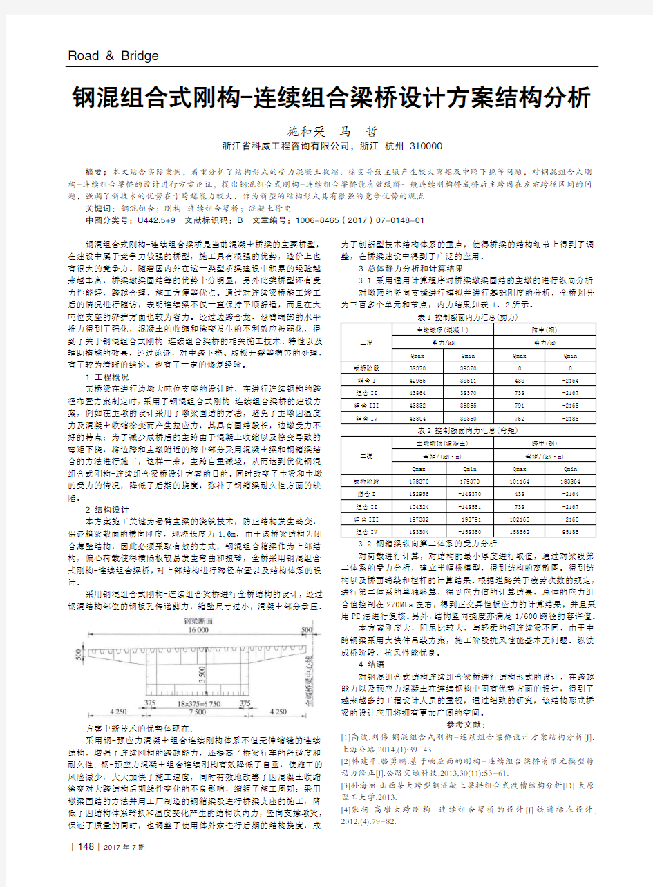 钢混组合式刚构-连续组合梁桥设计方案结构分析