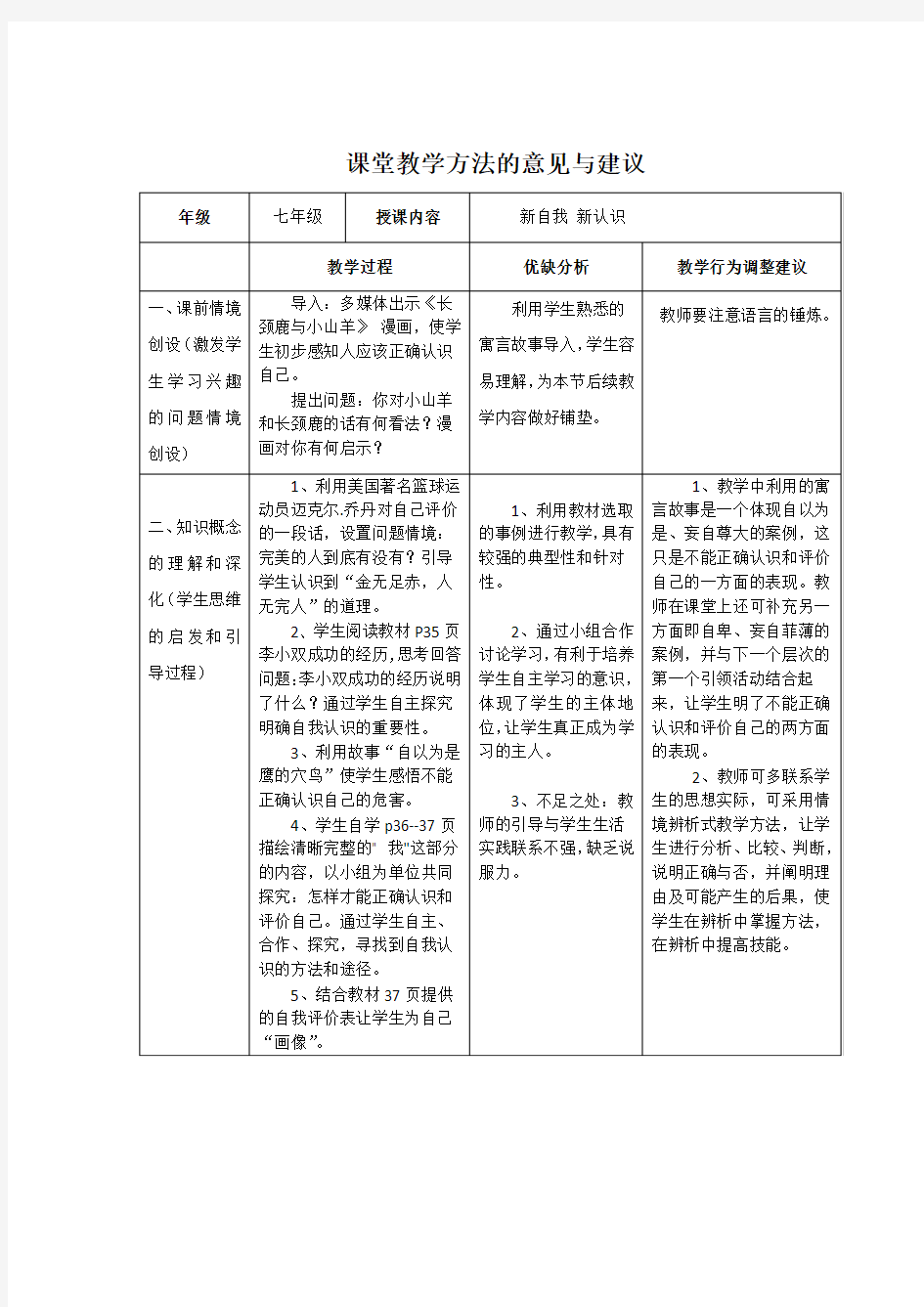 课堂教学方法的意见与建议