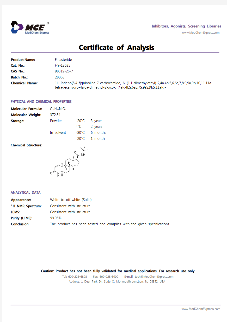 Finasteride-COA-28863-MedChemExpress