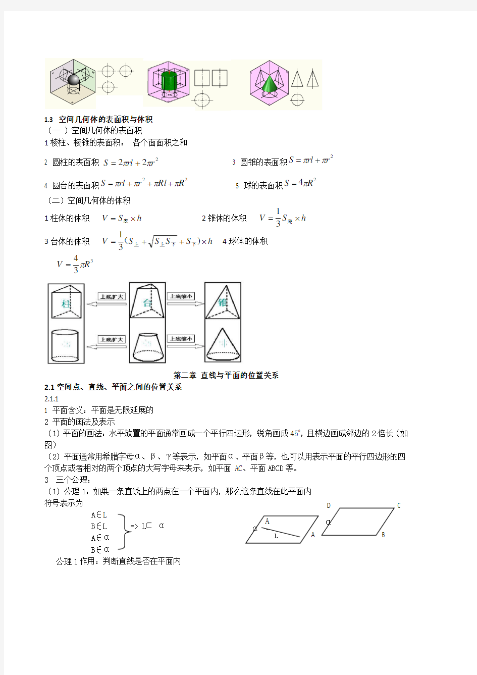 苏教版高中数学知识点必修2空间几何知识讲解