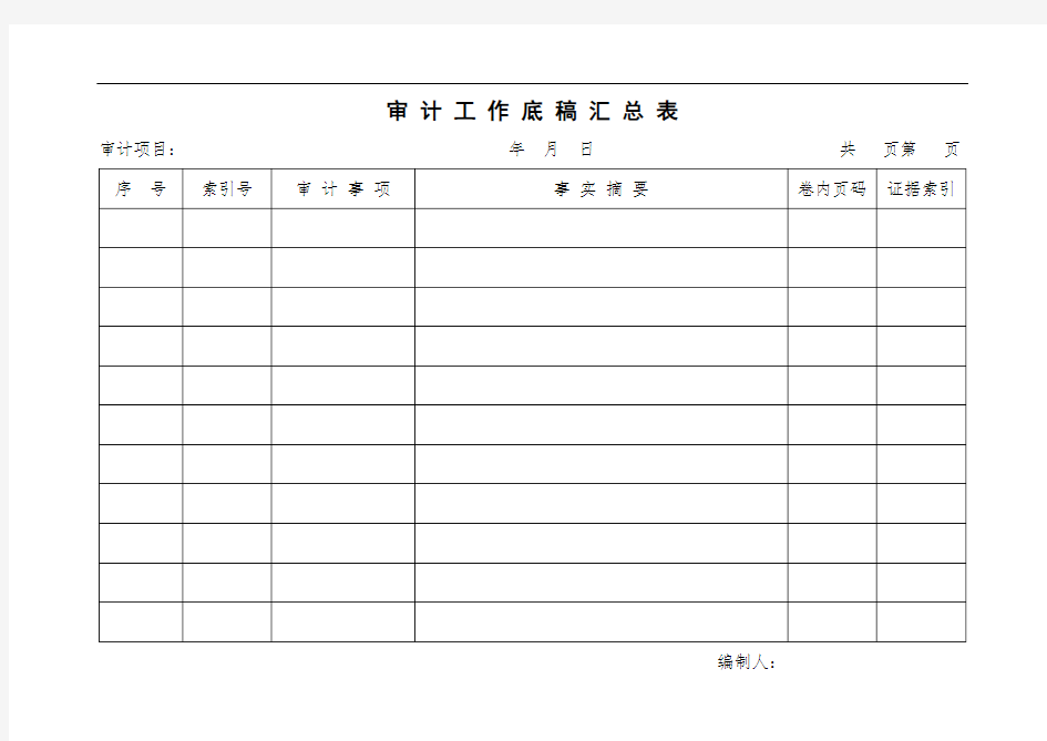 审计工作底稿汇总表【模板】