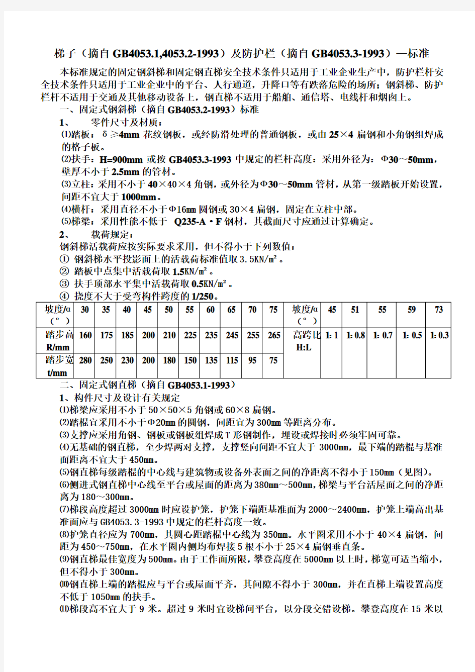 钢斜梯、钢直梯、防护栏杆—国家标准