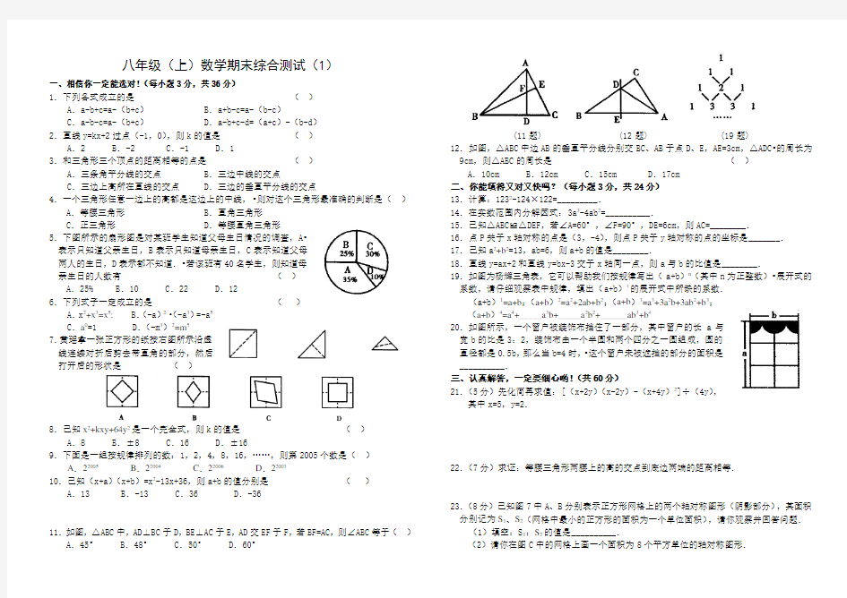 人教版八年级上数学期末考试试卷(免费、15套)