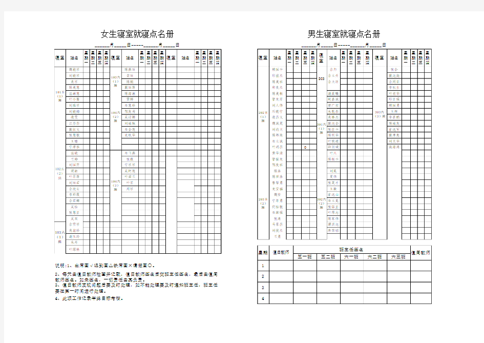 住宿生点名表