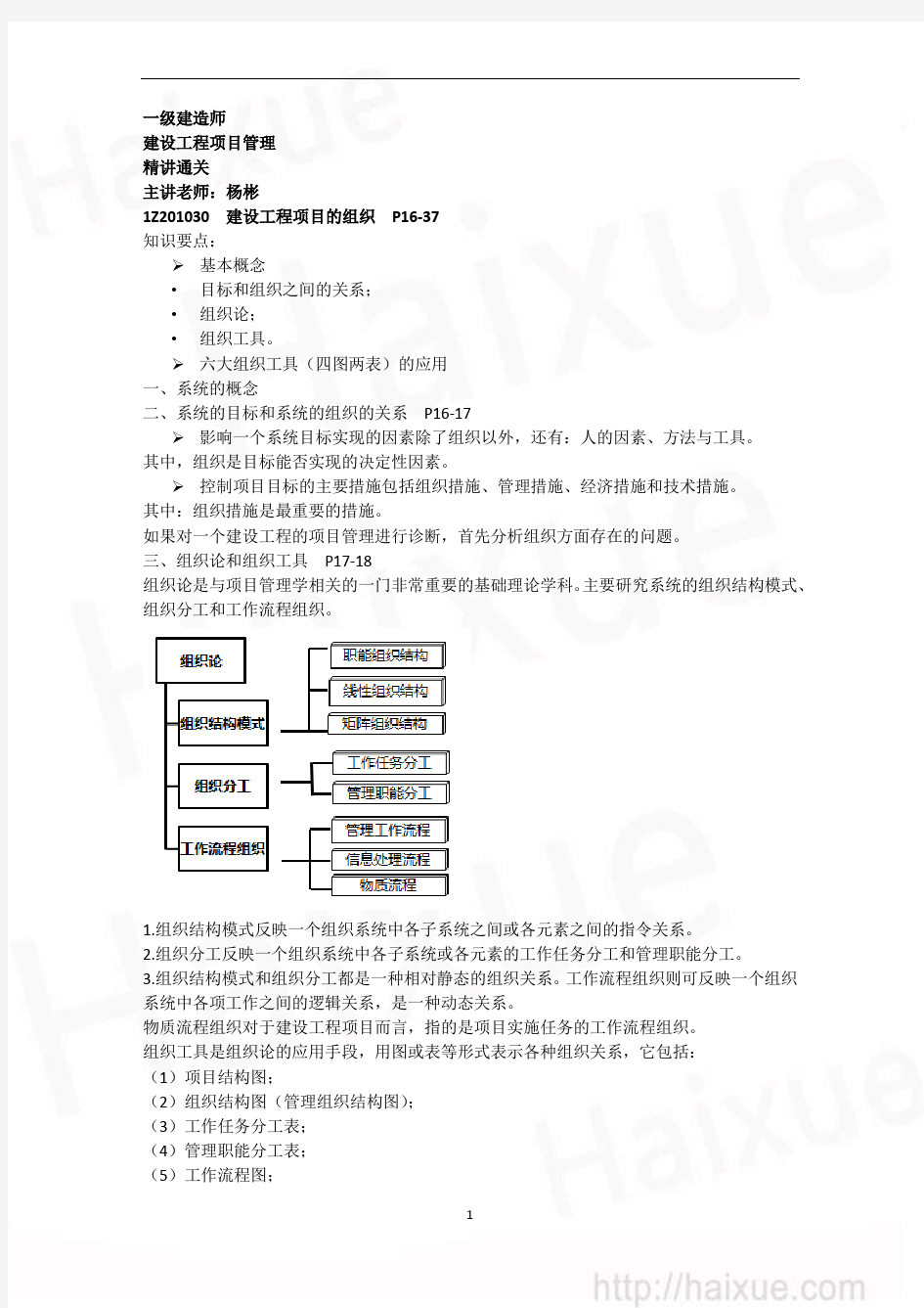 杨彬 一级建造师 建设工程项目管理 精讲通关(2)建设工程项目的组织