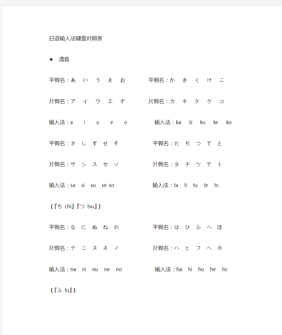 日文输入法对照表