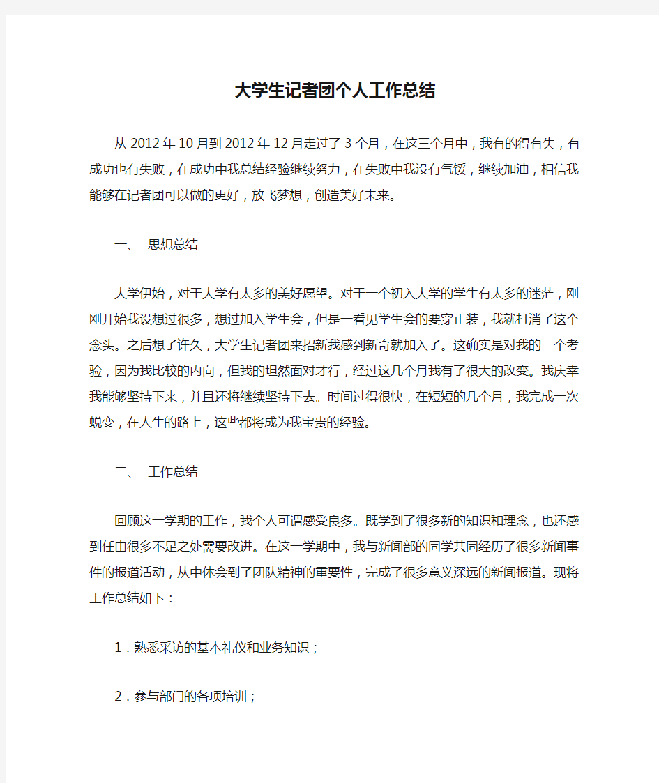 大学生记者团个人工作总结