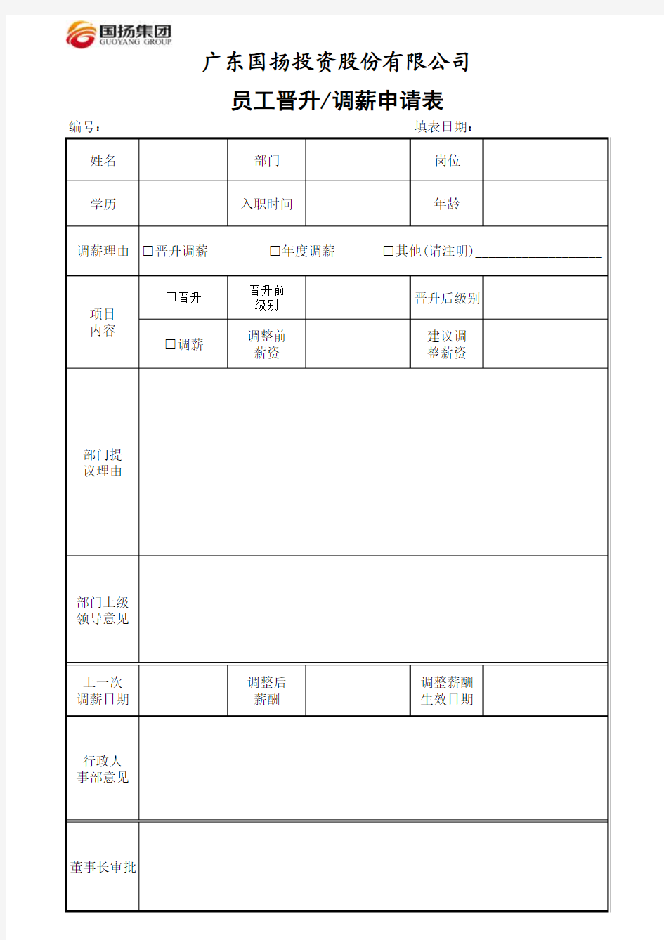 员工晋升调薪申请表