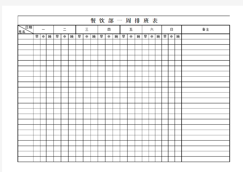 餐饮部排班表