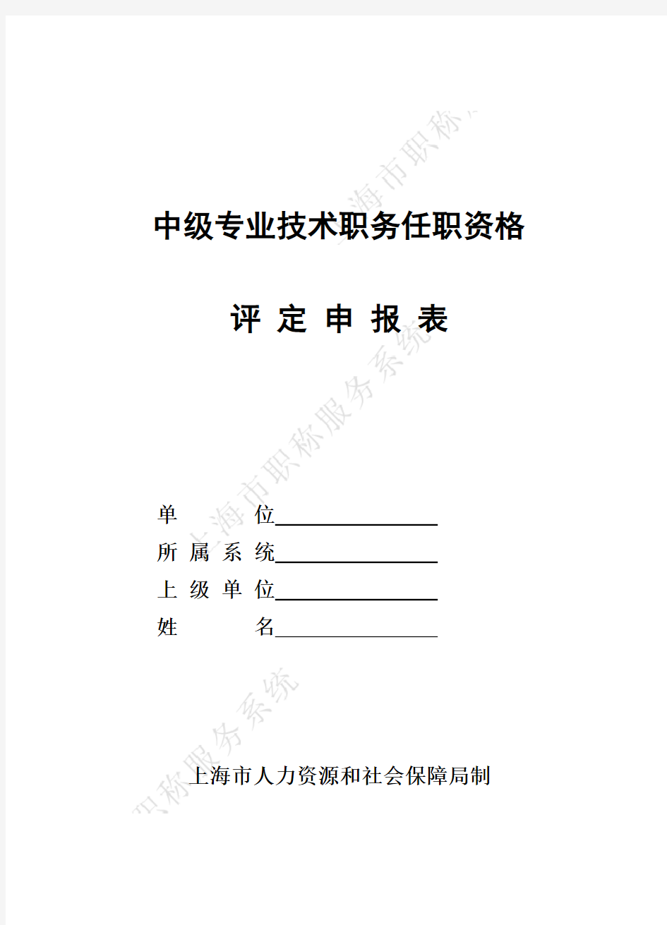 中级专业技术职务任职资格评定申报表