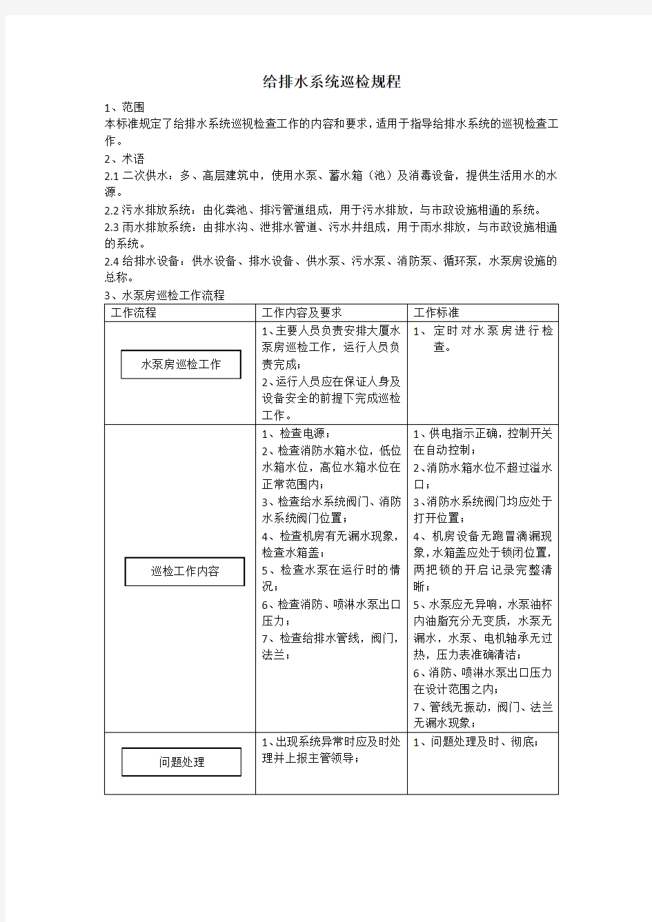 给排水系统巡检规程