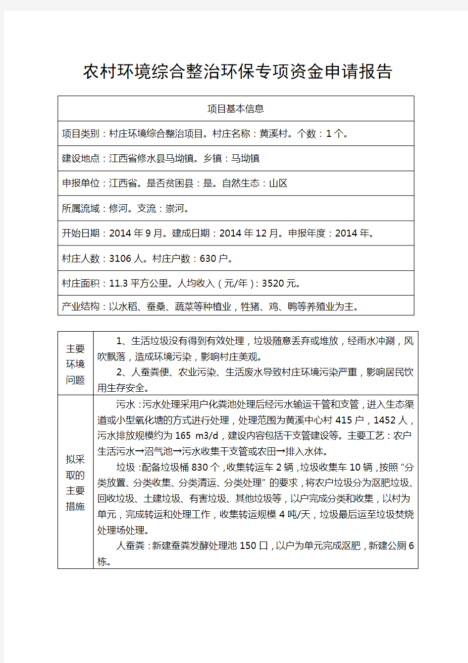 5、农村环保专项资金申请报告