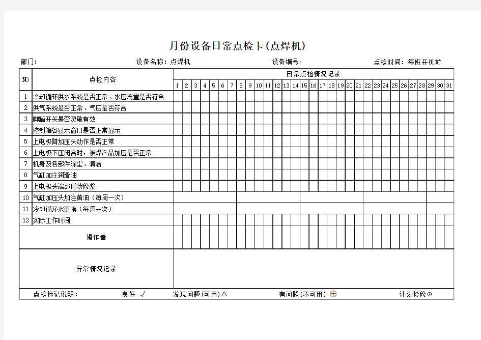 点焊机日常点检保养