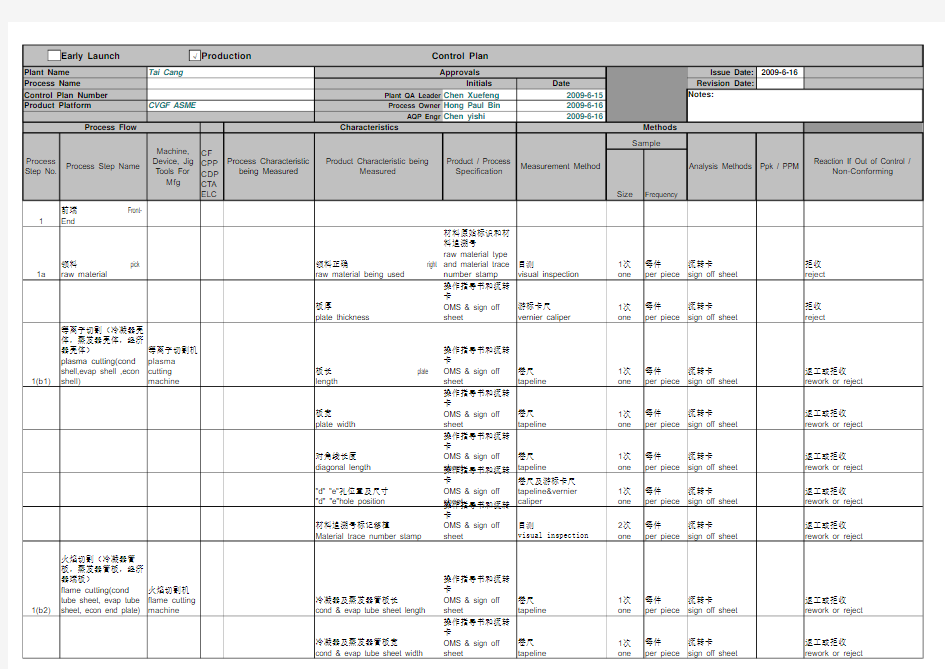 控制计划范例Control plan