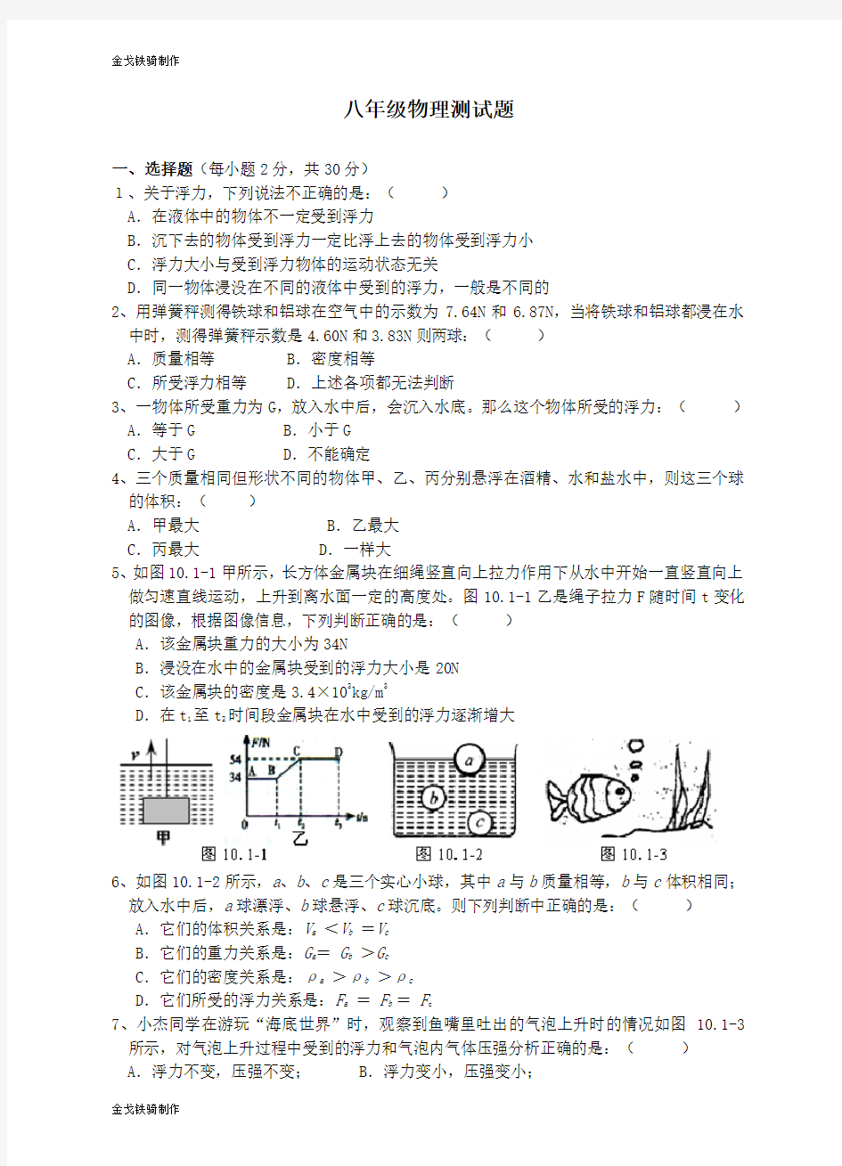 人教版八年级物理下册测试题