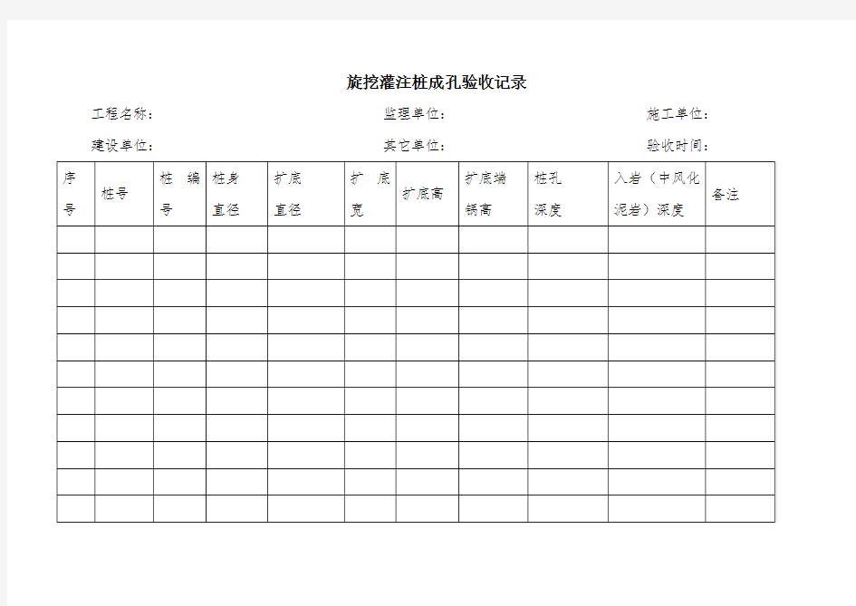 旋挖灌注桩成孔验收记录