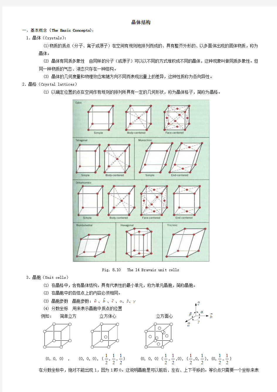 晶体结构,配合物结构知识点与习题1-1