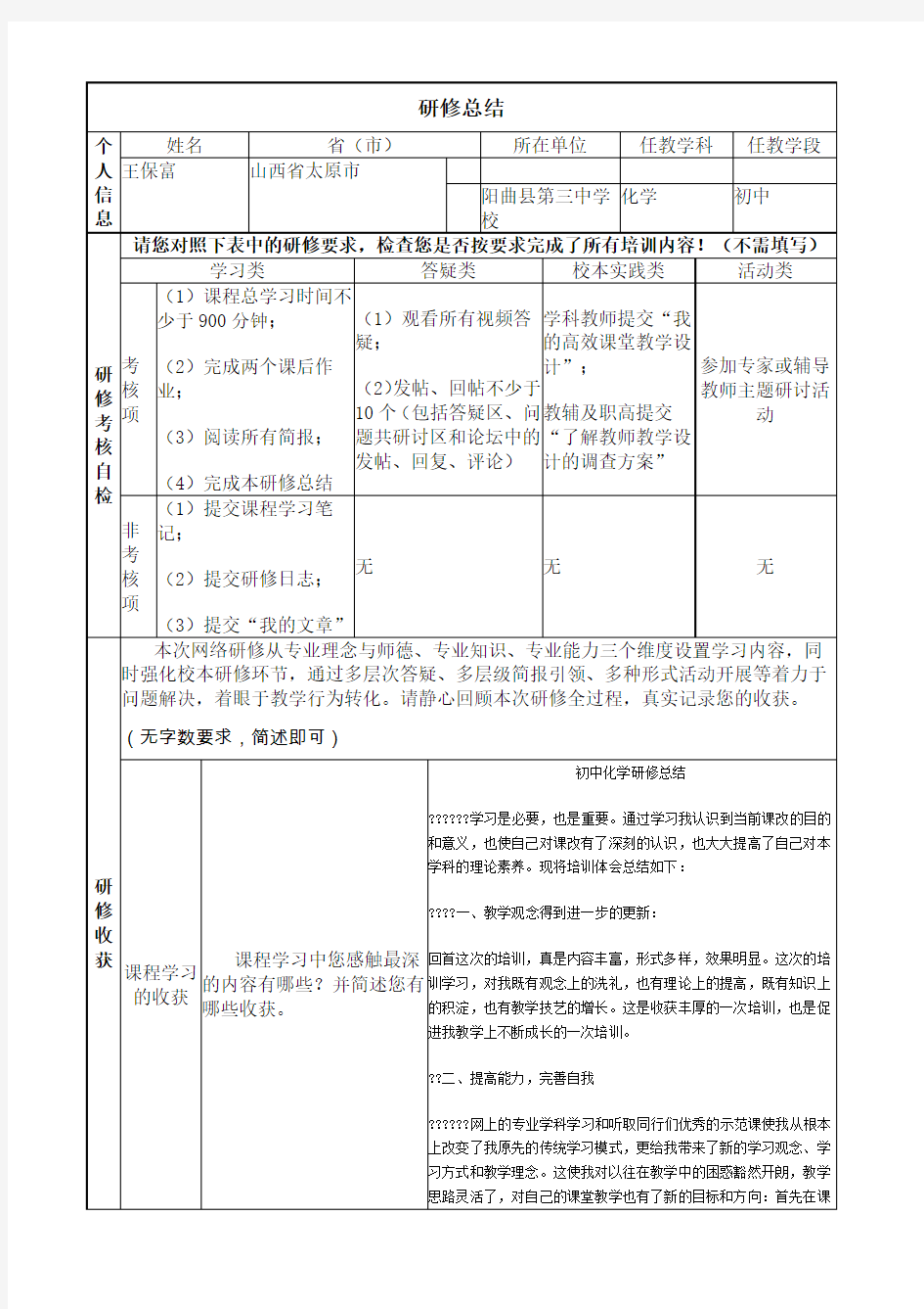 初中化学研修总结