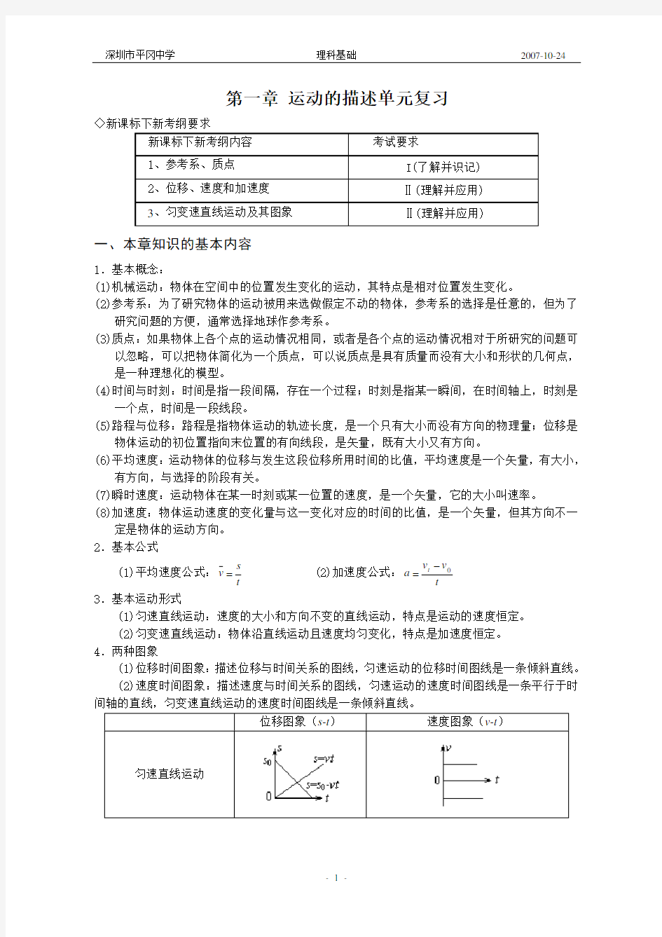 运动的描述单元复习