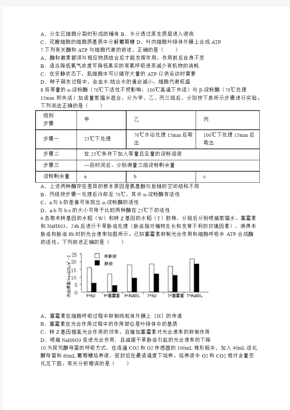 2019届高三生物学科高考冲刺卷