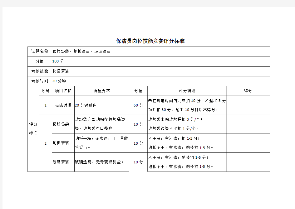 保洁员岗位技能竞赛评分标准