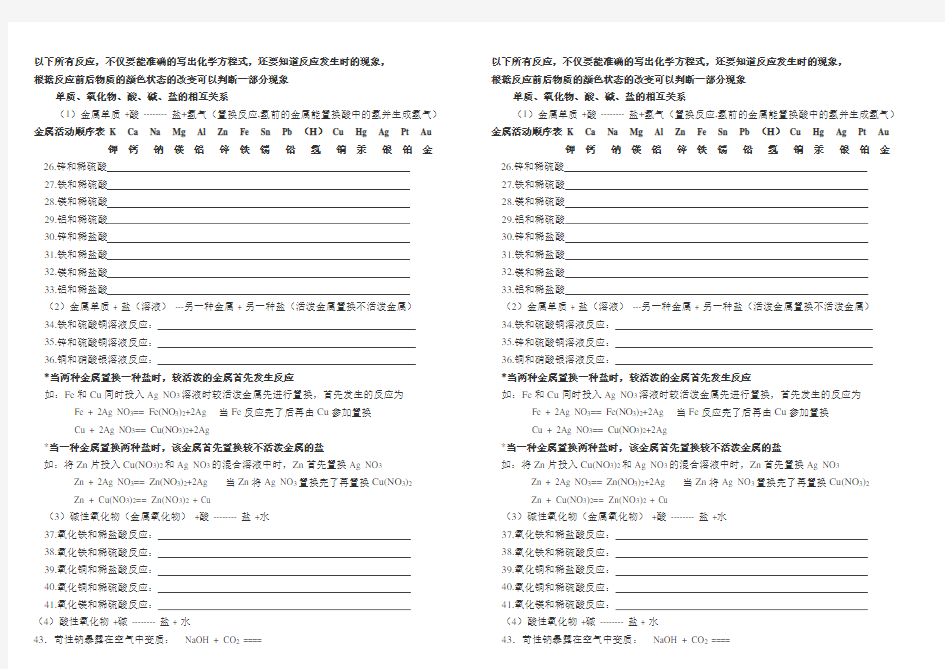 (完整版)总复习1复分解反应化学方程式练习题