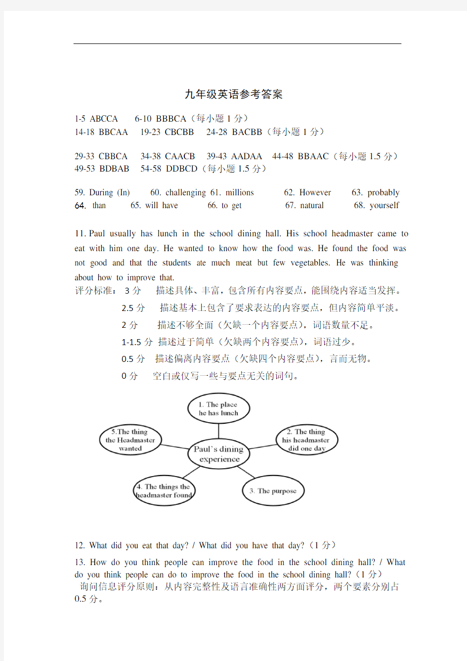 九年级英语答案及听力录音稿