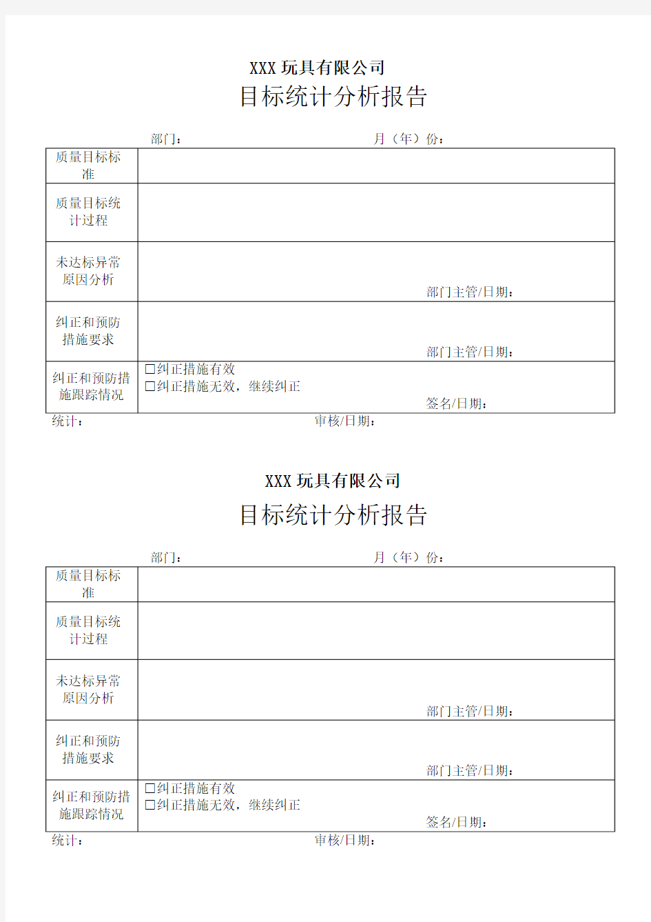 质量目标统计分析报告