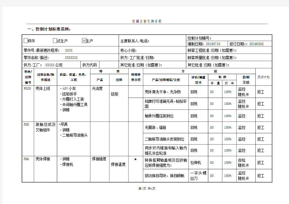 控制计划实例详解