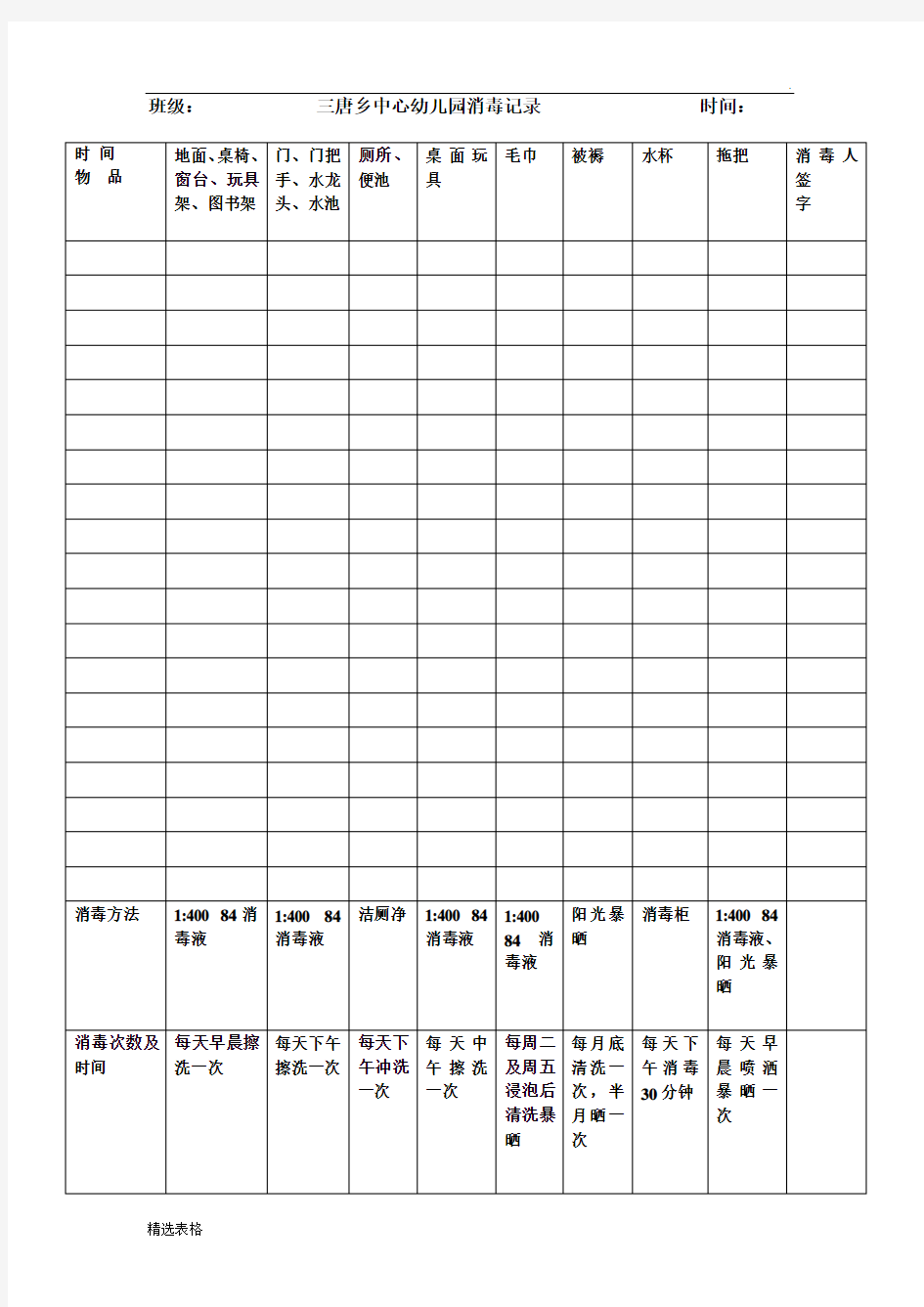 幼儿园消毒记录表最新版