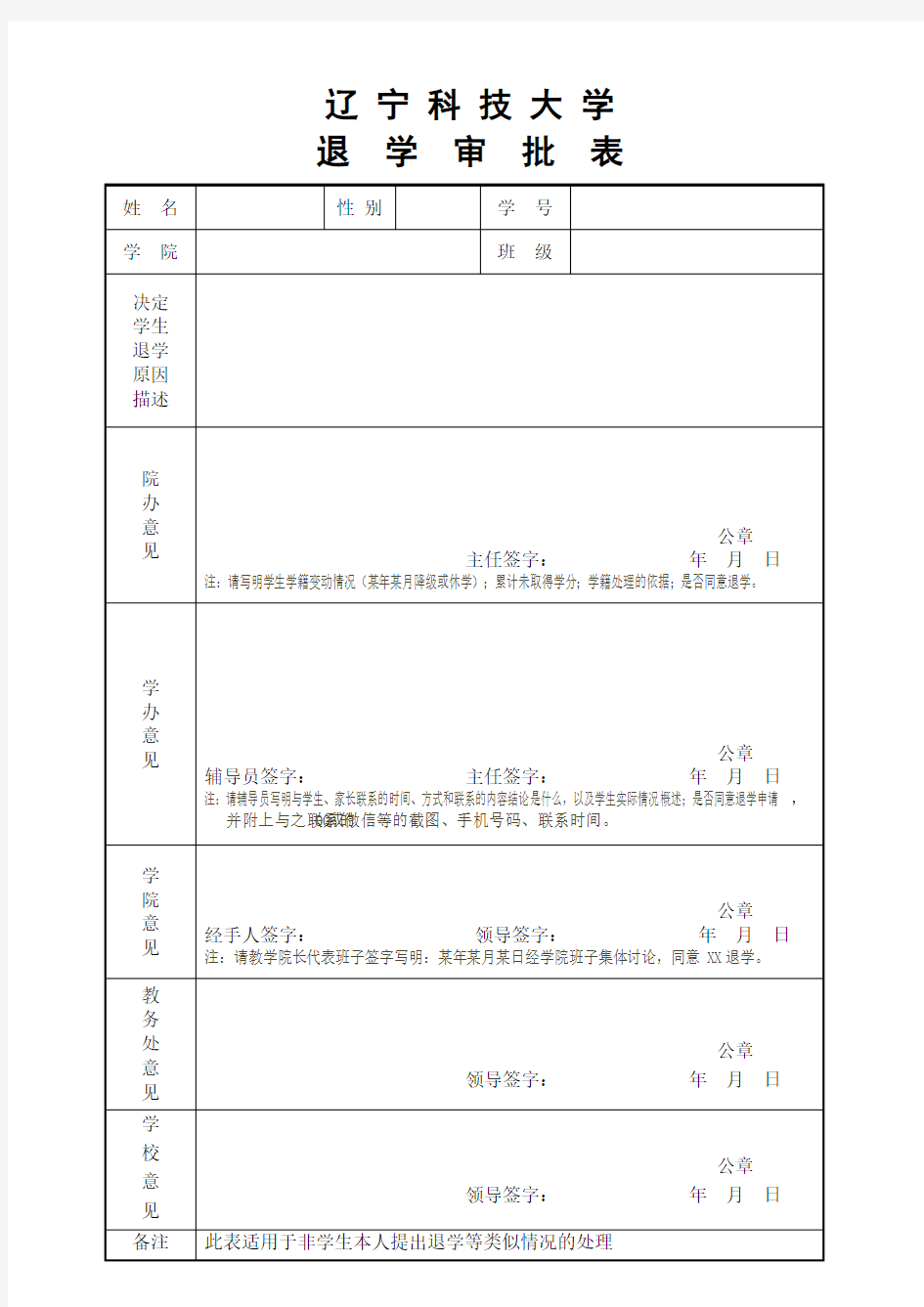 退 学 审 批 表