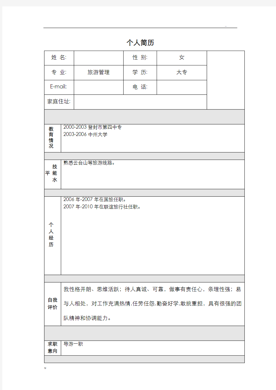 个人简历模板大全word版