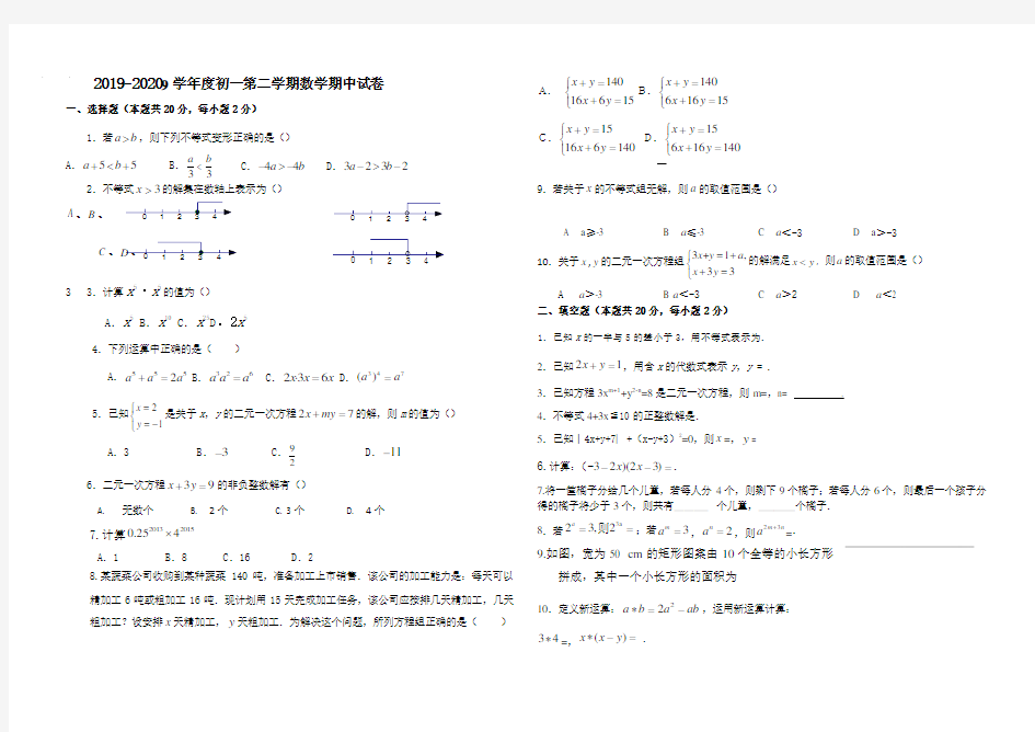 2020年春人教版初一数学期中考试试题