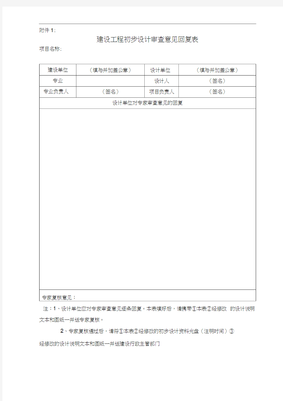 初步设计专家审查意见回复表