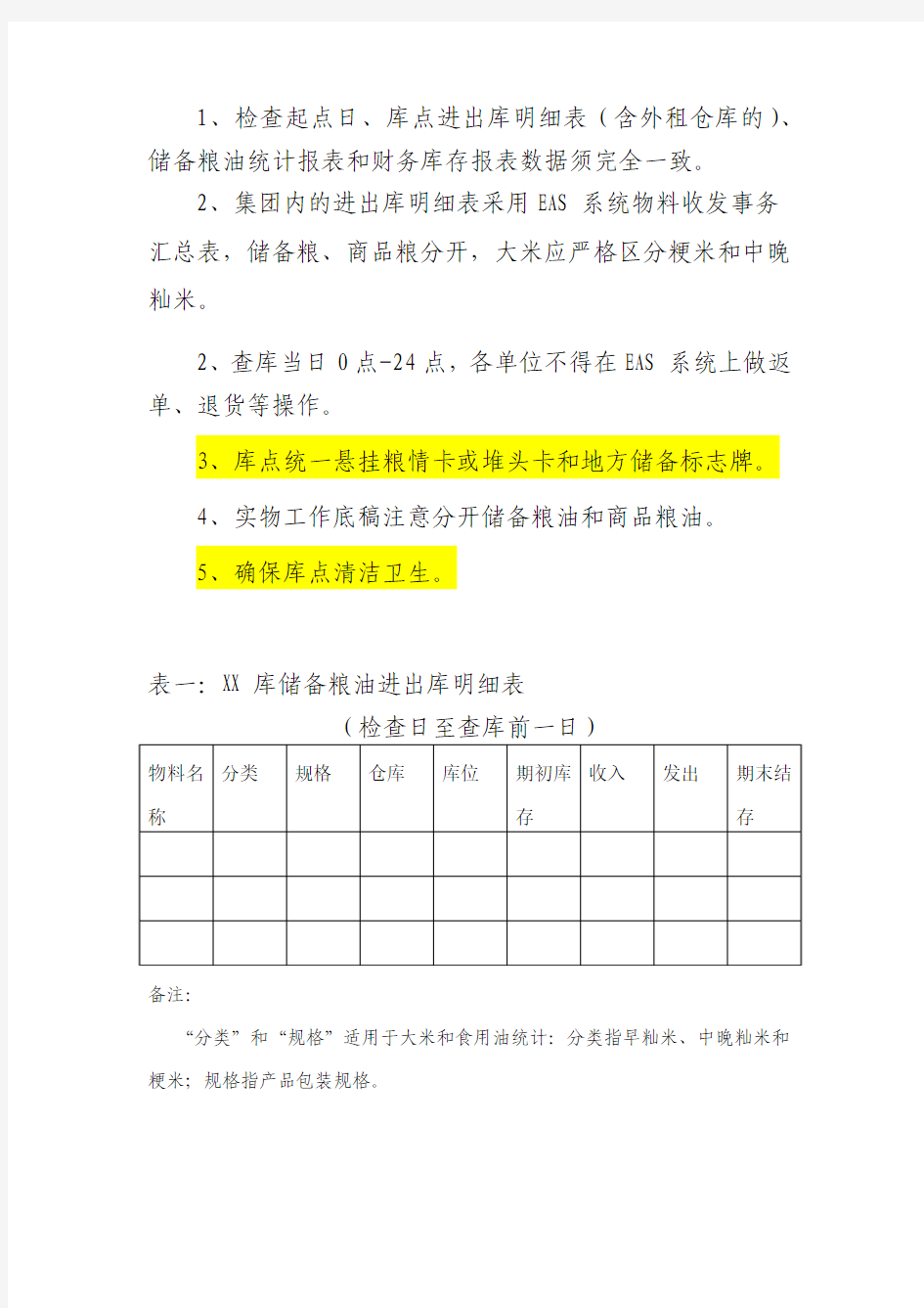 储备粮油检查备查清单及注意事项