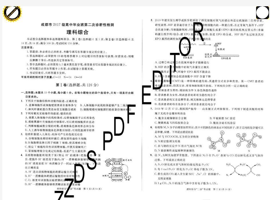 2020年成都高三二诊理综试卷