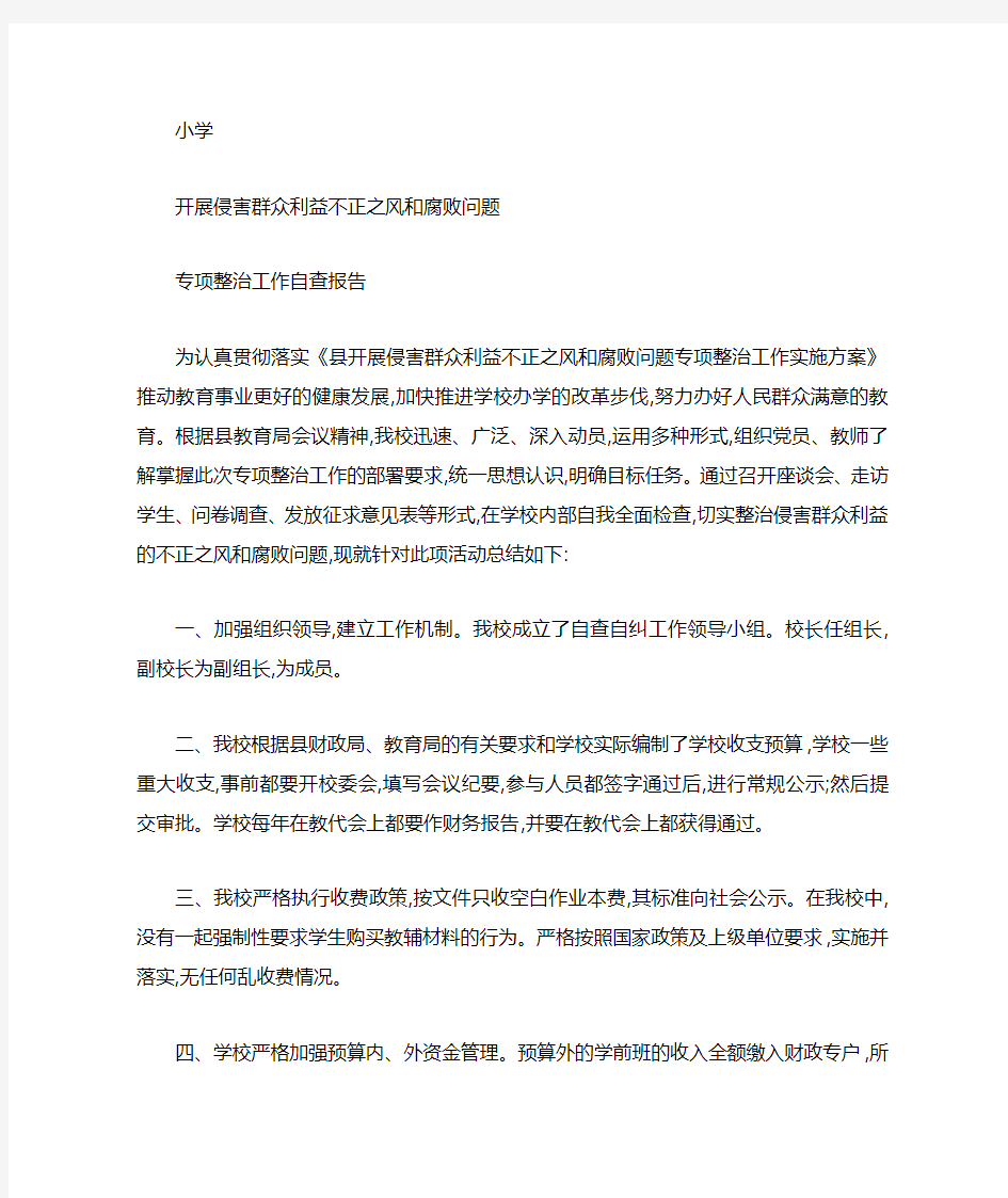 专项整治自查报告