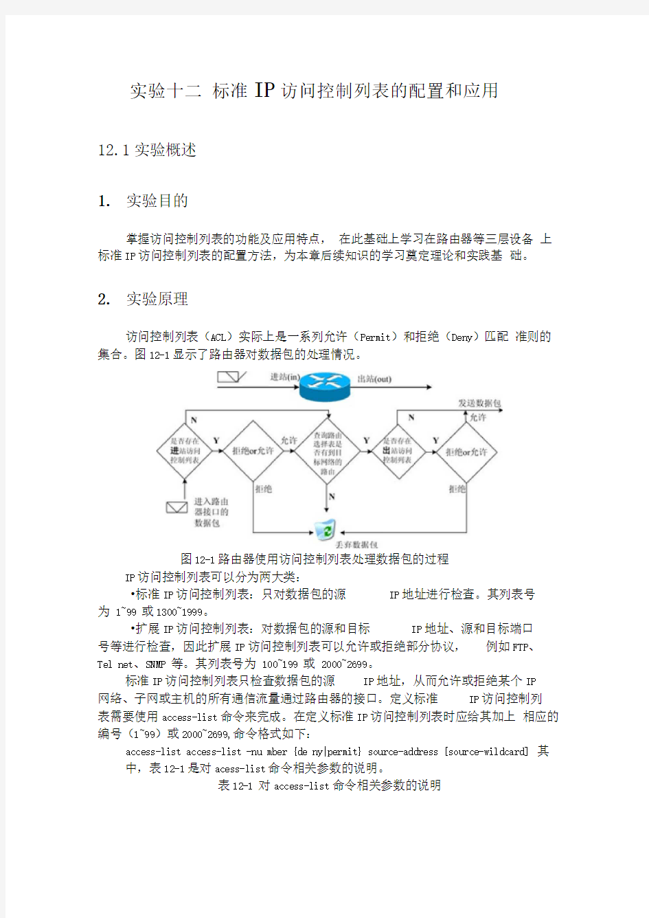 标准IP访问控制列表的配置和应用