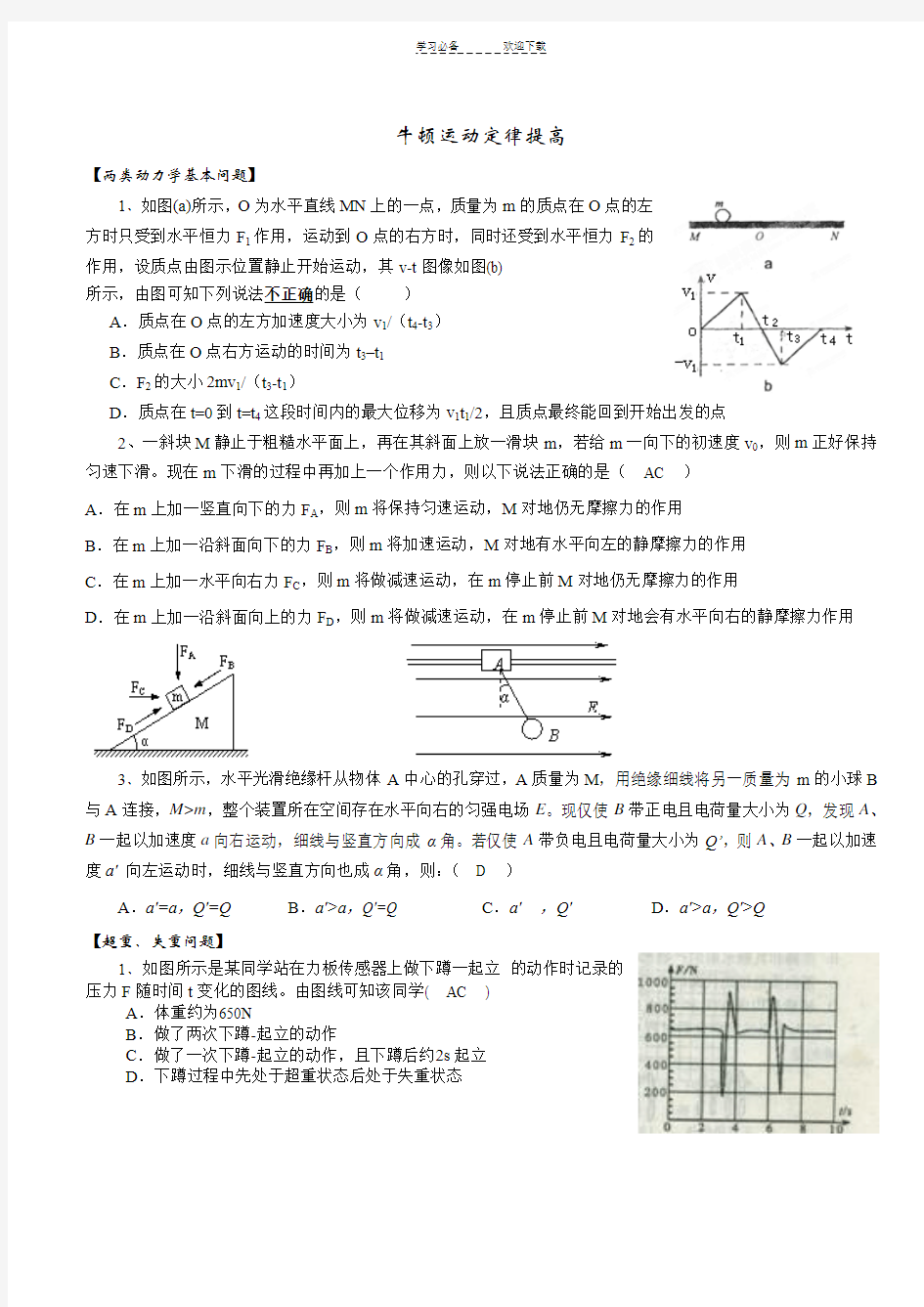 牛顿运动定律提高(很全面的高考题型分类)