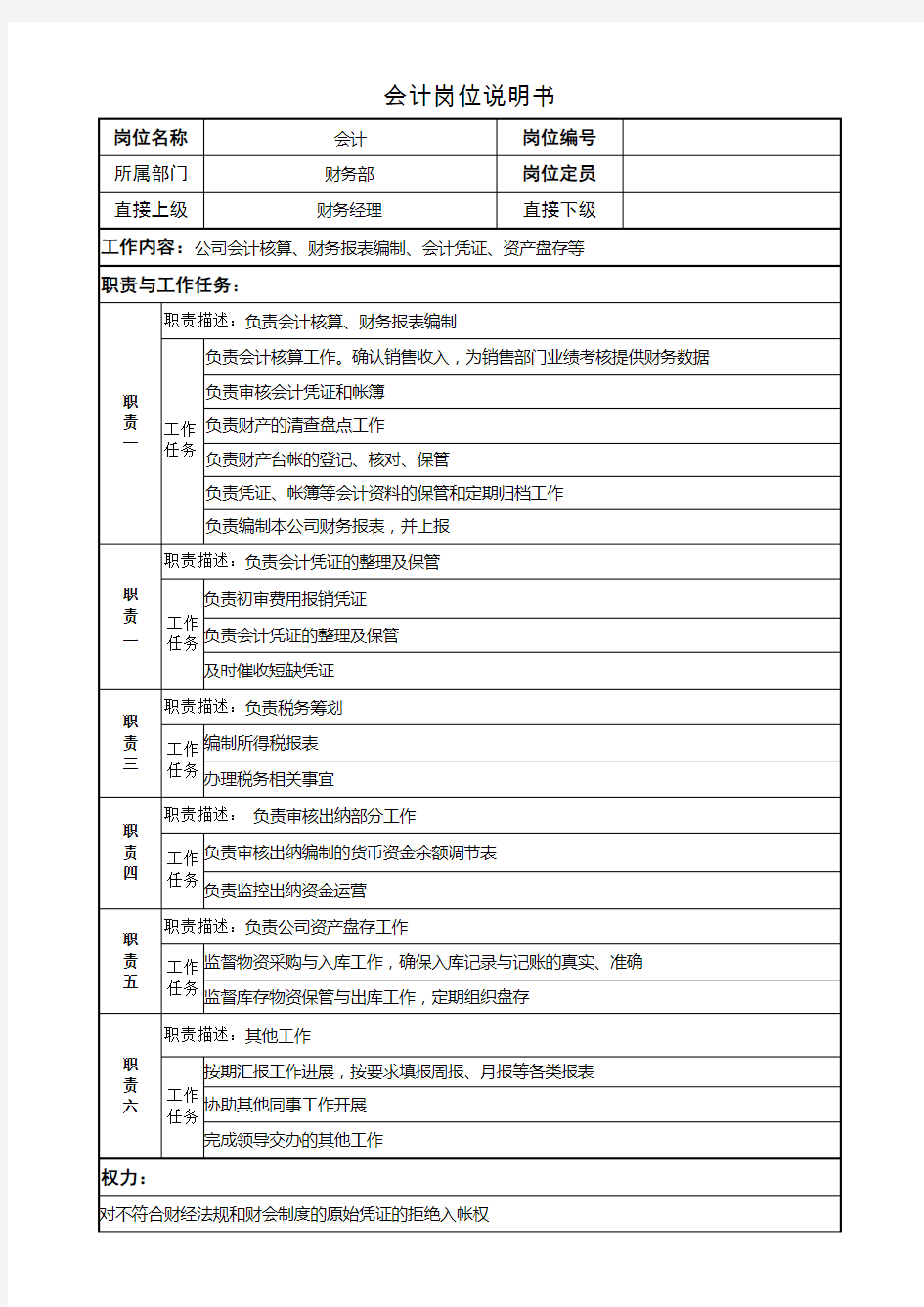 会计岗位说明书