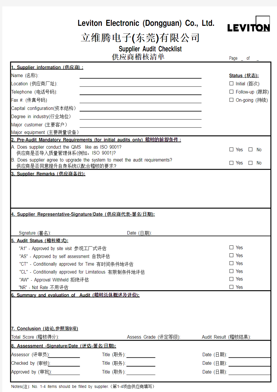 Supplier Audit Checklist(包材供应商稽核清单)