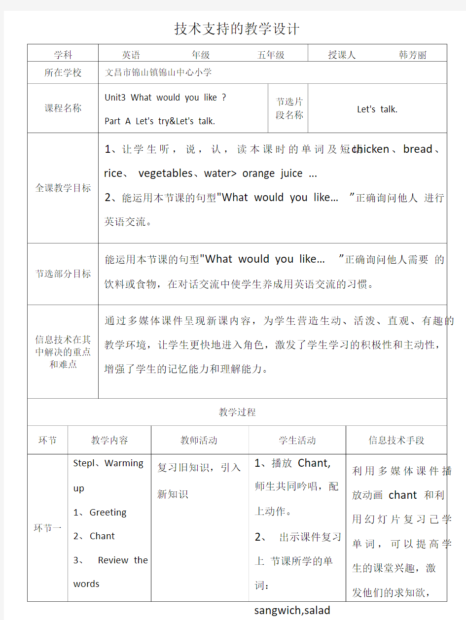 信息技术技术支持教学设计模板英语.doc