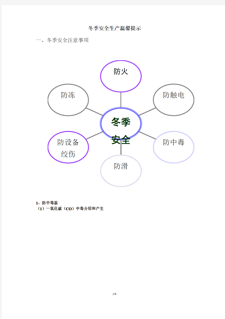 冬季安全生产温馨提示