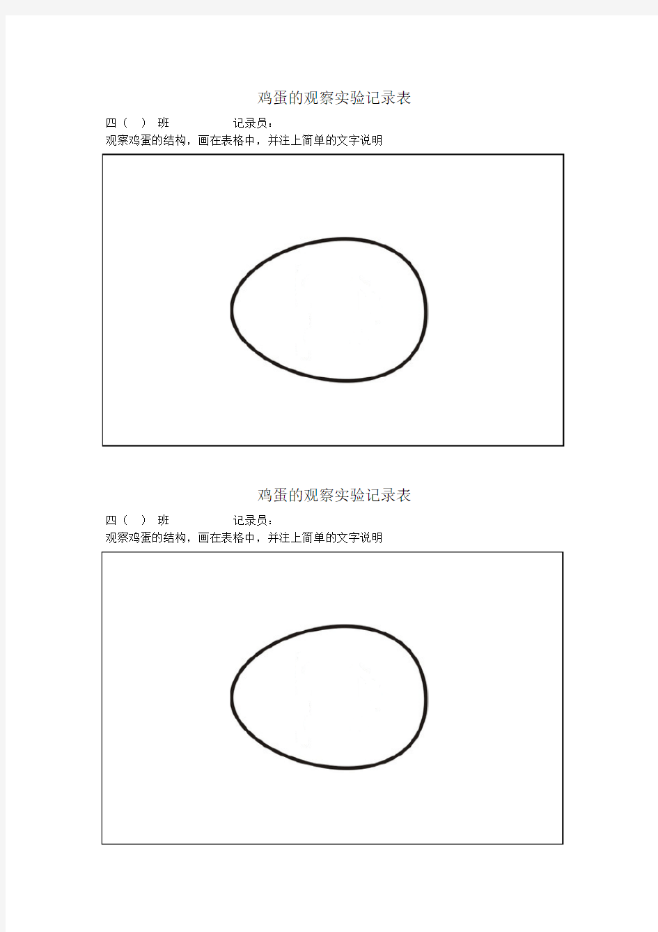 鸡蛋的观察实验记录表